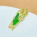 Gold plated religious pendant detail, micro paved cubic zirconia with green enamel, perfect. - Green Enamel Religious Figure Style (6)