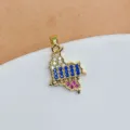 Vue detaillee du pendentif carte de la Colombie avec de jolies pierres colorees. - Pendentif Seul - Style 5 (J0069)