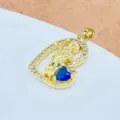 Ciondolo Cuore Vergine Maria in Zirconia Micro Pavé Placcato Oro Accessorio - Stile Vergine Maria Cuore Zirconia Blu (1)