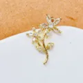 Exquisite doppelte Blumen Zirkon Ohrringe Halskette Anhänger, schicke Alltags Schmuck. - Gold Doppelblumen Mikro Eingelegt Blatt Stil (2)