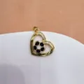 Gold plated heart football pendant with micro inlaid zircon for women charm accessory - Heart Hollow Soccer (B&W Inlay)