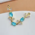 Connecteur de bijoux en forme de branche dorée avec zircon bleu et blanc pour bricolage - Connecteur de Branche / Bleu et Blanc