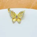 Goldener Schmetterling Anhänger, Kupfer Mikro pavé Zirkonia, eleganter Damenschmuck. - Gold Voll Besetzter Strass Tropfen Schmetterling Stil (5)