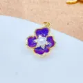 Lila Emaillierte Blume Perle Anhänger Halskette Vergoldet Zirkon Chic Tägliche Schmuck - Gold Lila Emaille Blütenblatt Stil (6)