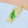 Gold plated micro pave cubic zirconia saint pendant green enamel religious DIY jewelry accessory - Classic Religious Figure Green Enamel Style (8)
