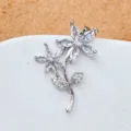 Silber Zirkonia Blumen Anhänger Halskette Accessoire Glänzend Blüte Schmuck Detail - Silber Weiß Zirkonia Doppelblumen Stil (9)
