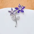 Elegante doppelte Blumen Zirkonia Anhänger Halskette in Silber mit lila Steinen. - Silber Lila Marquise Edelstein Doppelblumen Stil (10)