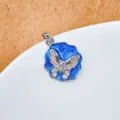 Exquisiter Schmetterling Anhänger Mikro Zirkon Blaue Emaillierte Kupfer Halskette Schmuck - Silber Blaues Tropföl Schmetterling Stil (11)