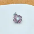 Elegante rosa Blumen Anhänger Halskette mit Perle und Zirkonia für tägliches Tragen. - Silber Rosa Emaille Oberfläche Blume Stil (14)