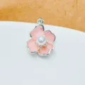 Rosa Blumenanhänger mit glitzerndem Zirkon und Perlenzentrum für das tägliche Pendeln - Silber Rosa Blütenblatt Mitte Mikro Eingelegt Stil (15)