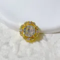 Gold plated cubic zirconia flower charm spacer bead for DIY jewelry making bracelet necklace - Clear Zirconia (KC6001-6097)