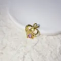 Gold plated Mom heart pendant close-up, micro zirconia paved DIY jewelry accessory detail. - Pink Heart Mom Pendant