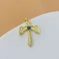 Vergoldeter Kupfer Mikrofassung Zirkonia Engelsflügel Kreuz Anhänger für Schmuckherstellung. - Tiefblauer Edelstein Flügelkreuz (Stil 9)