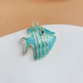 Blue Enamel Fish Pendant Cute Rhinestone DIY Jewelry Making Necklace Bracelet Accessory - Blue-Green Fish Shape (YE1162-1171)