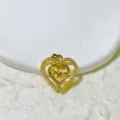 Close-up of a gold double heart pendant with pavé stones and Mom text detail for jewelry. - Heart Lettering With Red Accents Style 2 (6436) / Gold