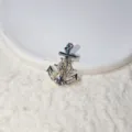 Silver anchor pendant with sparkling cubic zirconia crystals for elegant DIY charm necklaces. - Silver Anchor Helm Shape