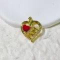 Gold heart MOM pendant close-up, featuring red gemstone and sparkling pave zircon details. - Gold Frame Red Heart Stone (02) / Pendant Only (Without Chain)