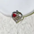 Heart MOM pendant necklace accessory with micro-set cubic zirconia and red crystal stone. - Silver Frame Red Heart Stone (02) / Pendant Only (Without Chain)