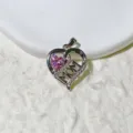 Detailed close-up of heart pendant with pink cubic zirconia and mother text inlay. - Silver Frame Pink Heart Stone (02) / Pendant Only (Without Chain)