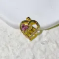 Close-up detail of gold heart mom pendant with pink crystal and micro-pave zirconia stones. - Gold Frame Pink Heart Stone (02) / Pendant Only (Without Chain)