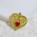 Mother's Day rhinestone crystal heart pendant necklace gold MOM jewelry gift for women detail - Gold Hollow Heart Inlaid Red Rhinestone Style
