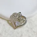 Mother's Day hollow heart MOM pendant necklace luxury silver fashion gift for women - Silver Hollow Heart Inlaid White Rhinestone Style