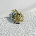 Pendentif soleil et lune gros plan détail, bijoux bicolore or et argent pour bricolage. - Couleur Acier et Or / Bicolore Or et Argent