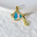 Kupfer vergoldet blau weiß Emaillierter Fisch Anhänger mit Zirkon für DIY Schmuck Detail - Blau Weißer Emaille Streifenfisch Anhänger (WSX-453)