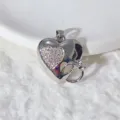 Silver heart pendant DIY jewelry accessory with micro-inlaid cubic zirconia stones and ring loop. - Silver Heart With Pink Zirconia Inlay (F2034-3.5)
