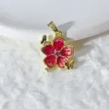 Vergoldeter roter Blumen Schmetterling DIY Anhänger Zirkon Schmuck Halskette Zubehör - Rote Ölgemälde Blume und Doppelte Schmetterlinge (0221)