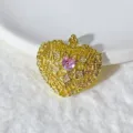 Gold Plated Zirconia Hollow Heart Pendant DIY Necklace Bracelet Accessory Pink Stone - Gold Pink Heart Grid (12)