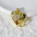 Gold plated copper pink cubic zirconia heart pendant DIY accessory for necklace bracelet. - Gold Openable With Pink Zirconia Accent (F2034-3.5)