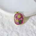 Vergoldeter Zirkon Blumen Anhänger Rosa Glitzer DIY Schmuck Zubehör Halskette Charm Stk - Oval Rosa Pailletten Gold Blume (0221)