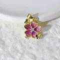 Vergoldeter Kupfer Blumen Anhänger DIY Schmuck mit rosa Zirkon und süßen Schmetterlingen. - Rosa Glitzer Blume und Schmetterling (0221)