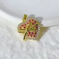 Gold Plated Red White Zircon Heart Bowknot Charm Pendant DIY Jewelry Accessory for Necklace - Red White Bowknot Heart (14)
