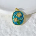 Blauer Glitzer ovaler Blumenanhänger vergoldetes Kupfer Zirkonia DIY Schmuck Zubehör - Oval Blaue Glitzer Emaille Blume (0221)