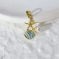 Exquisites vergoldetes Seestern und Muschel Anhänger mit Perle für DIY Halskette machen. - Blauer Muschel Perle Seestern Anhänger Stil 1 (WSX-453)