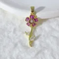 Vergoldeter Kupfer-Mikroeinlage-Zirkon-Blumen-Anhänger-Zubehör für DIY-Armband-Halsketten-Herstellung. - Rosa Zweig Blatt Blume Form (0221)