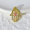 Ciondolo mano di Fatima malocchio dorato zircone cubico brillante accessorio fai da te collana. - Stile Mano Di Fatima Con Occhio Rosso Intarsiato (xz422-9) / Oro