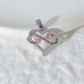 Ciondolo a cuore color argento con zirconi cubici e pietre rosa gioiello moda elegante - Stile Cuore Infinito Rosa (9)