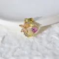 Ciondolo a forma di fiore e cuore in zircone micro incastonato in rame dorato per gioielli. - Stile Fiore Cuore Rosa (11)