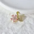 Vergoldeter Kupfer rosa Zirkonia Blumen und Blatt Schmuck DIY Anhänger Zubehör Variante. - Rosa Tropfenform Element Blume (0221)