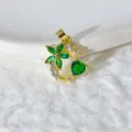 Pendente fiore cuore in zircone verde microincastonato in rame dorato accessorio gioiello. - Stile Girasole Verde (13)
