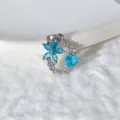 Ciondolo Collana Fiore Cuore Zircone Blu Rame Moda DIY Gioiello Accessorio Regalo Elegante - Stile Cuore Fiore Blu (14)