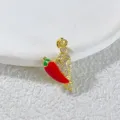 Detailed close-up view of the gold-plated rhinestone pavé and colorful enamel chili pendant. - Red and Green Enamel Chili Style (1)