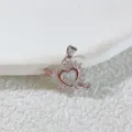 Detailed closeup of exquisite silver tone heart pierced by arrow pendant sparkling pink stones. - Pink Rhinestone Heart with Arrow (5)