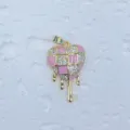 Rosa Kariert Strass Herz Anhänger Detail, vergoldet Kupfer DIY Schmuck Zubehör Basteln. - Schachbrett Herz Quaste Stil