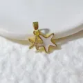Detailed close-up of a gold-toned double starfish pendant charm with sparkling cubic zirconia. - Gold Double Sea Star Style (3)