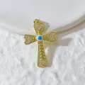 Ciondolo croce dorata con malocchio e zircone cubico per collana fai da te gioielli - Stile Croce Oro Occhio del Diavolo Blu (3)