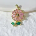 Gold plated copper cubic zirconia flower pendant DIY charm for necklace bracelet jewelry making - Pink Smiley Flower (5)